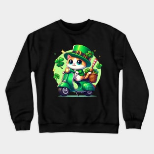 Celebrate St Patricks Day with a cute and colorful Cat on a Motorcycle design Crewneck Sweatshirt